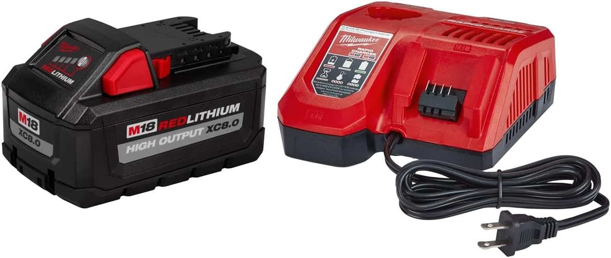 Milwaukee 48-59-1880 M18 REDLITHIUM HIGH OUTPUT XC 8 Ah Lithium-Ion Battery and M18 /M12 Charger Kit