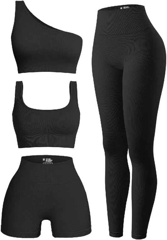 OQQ Women's 4 Piece Ribbed Exercise Outfit