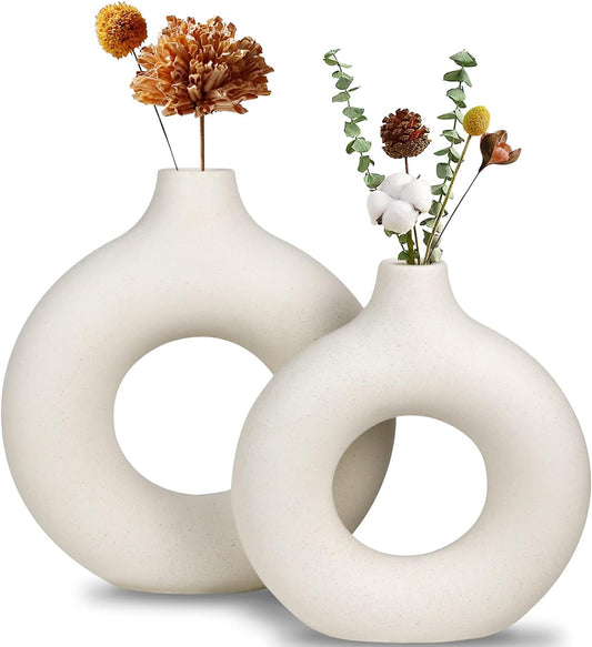 White Ceramic Vase, Modern Vase for Minimalist Decor