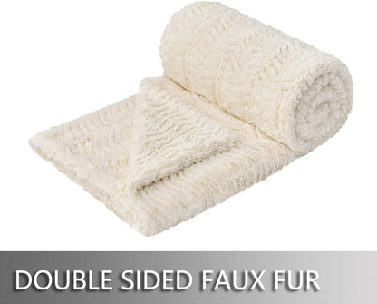 Luxury Double Sided Faux Fur Throw Blanket(Without Pillows)(Ivory,50" x 63")