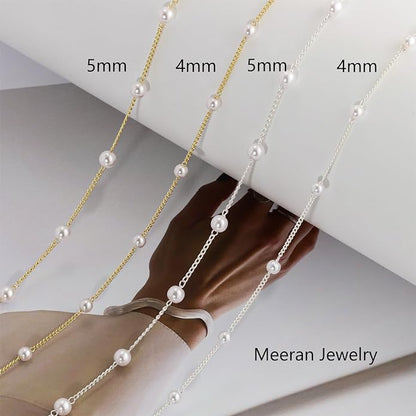 Meeran Pearl Necklace for Women, Dainty 14K Gold Plated Pearl Necklace