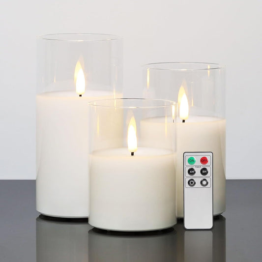 Eywamage Clear Glass Flameless Candles with Remote
