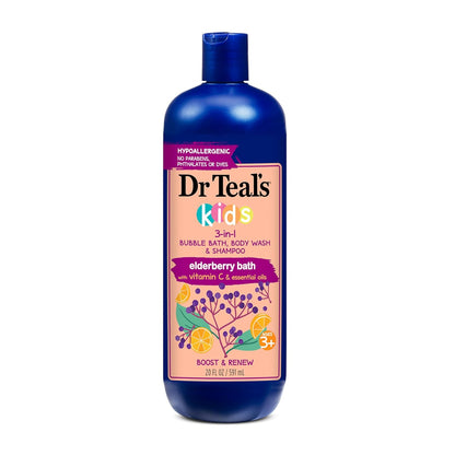 Dr Teal's Kids 3 in 1 Elderberry Bubble Bath, Body Wash & Shampoo with Vitamin C & Essential Oils 20 fl oz