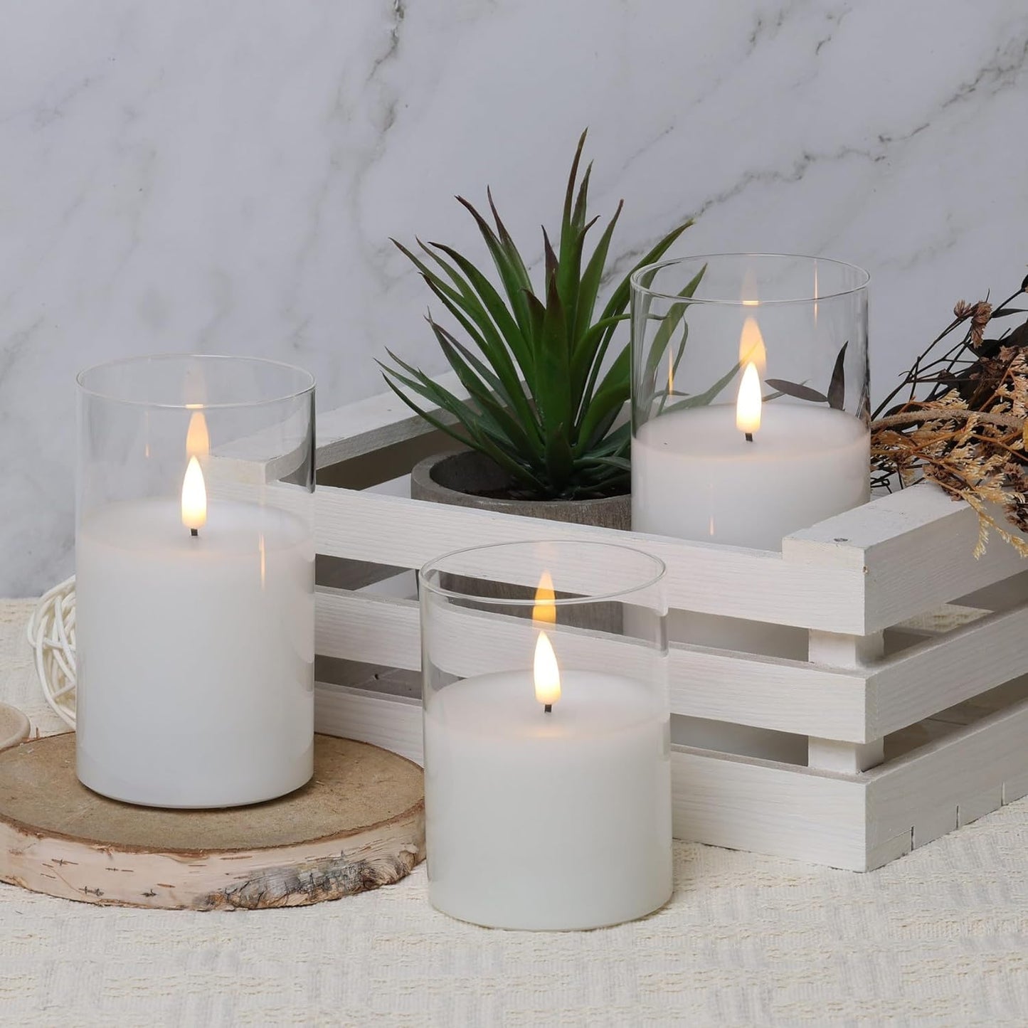 Eywamage Clear Glass Flameless Candles with Remote