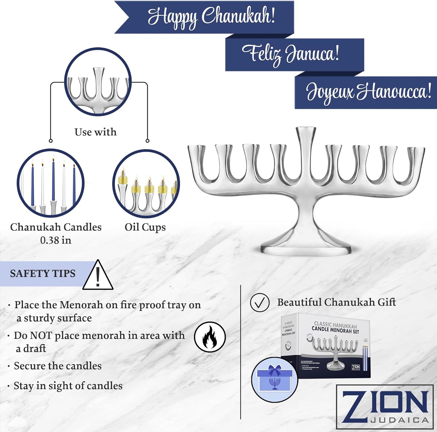 Zion Judaica Stunning Sleek Designers Menorah for Hanukkah