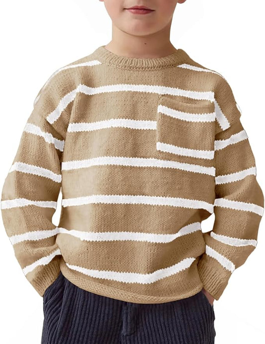Boys Long Sleeve Sweater Knit Crewneck Striped Pullover Sweater Sweatshirts