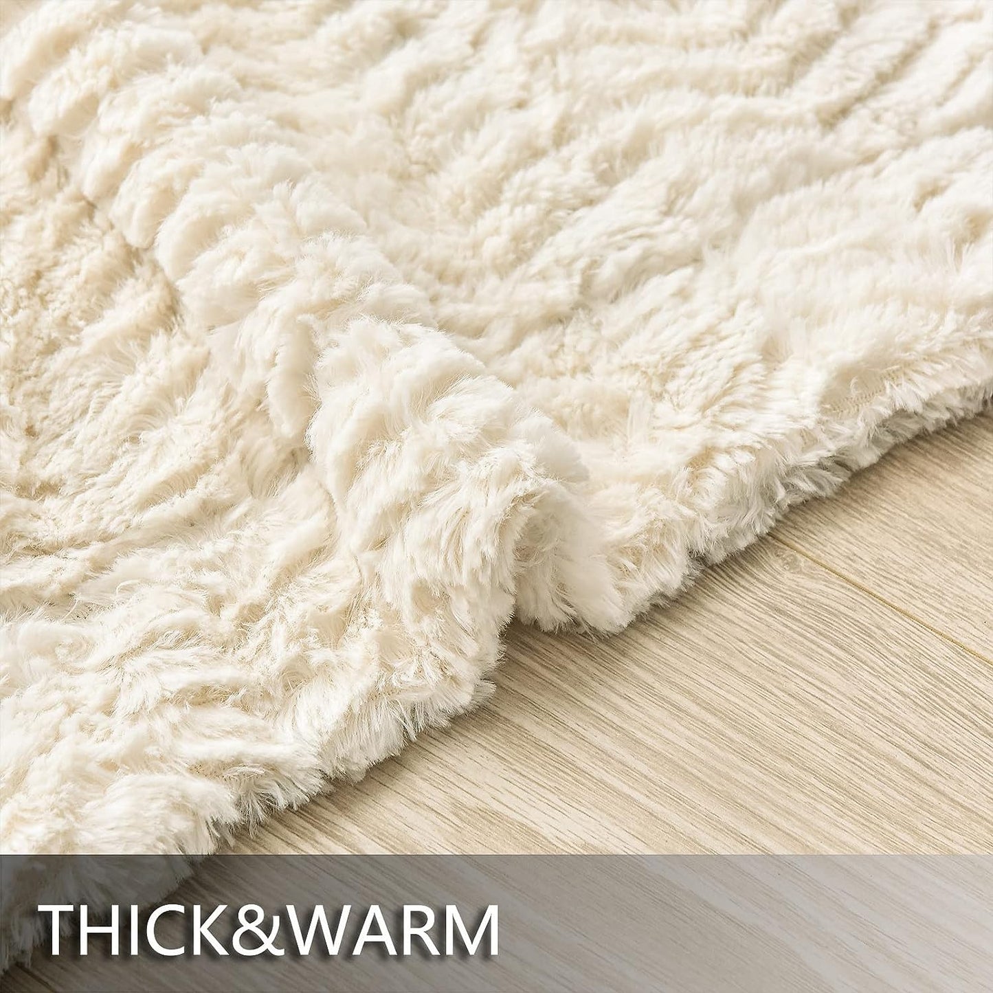 Luxury Double Sided Faux Fur Throw Blanket(Without Pillows)(Ivory,50" x 63")