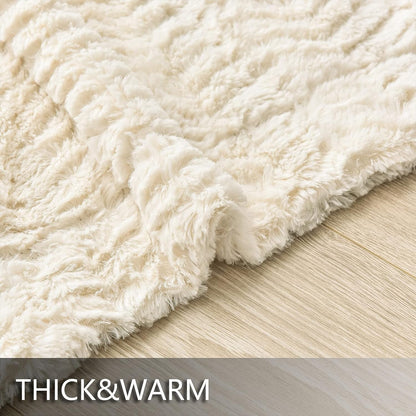 Luxury Double Sided Faux Fur Throw Blanket(Without Pillows)(Ivory,50" x 63")