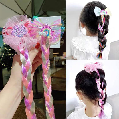 8 Pieces Colored Braids Hair Extensions with Rubber Bands Ponytails Hair Bows