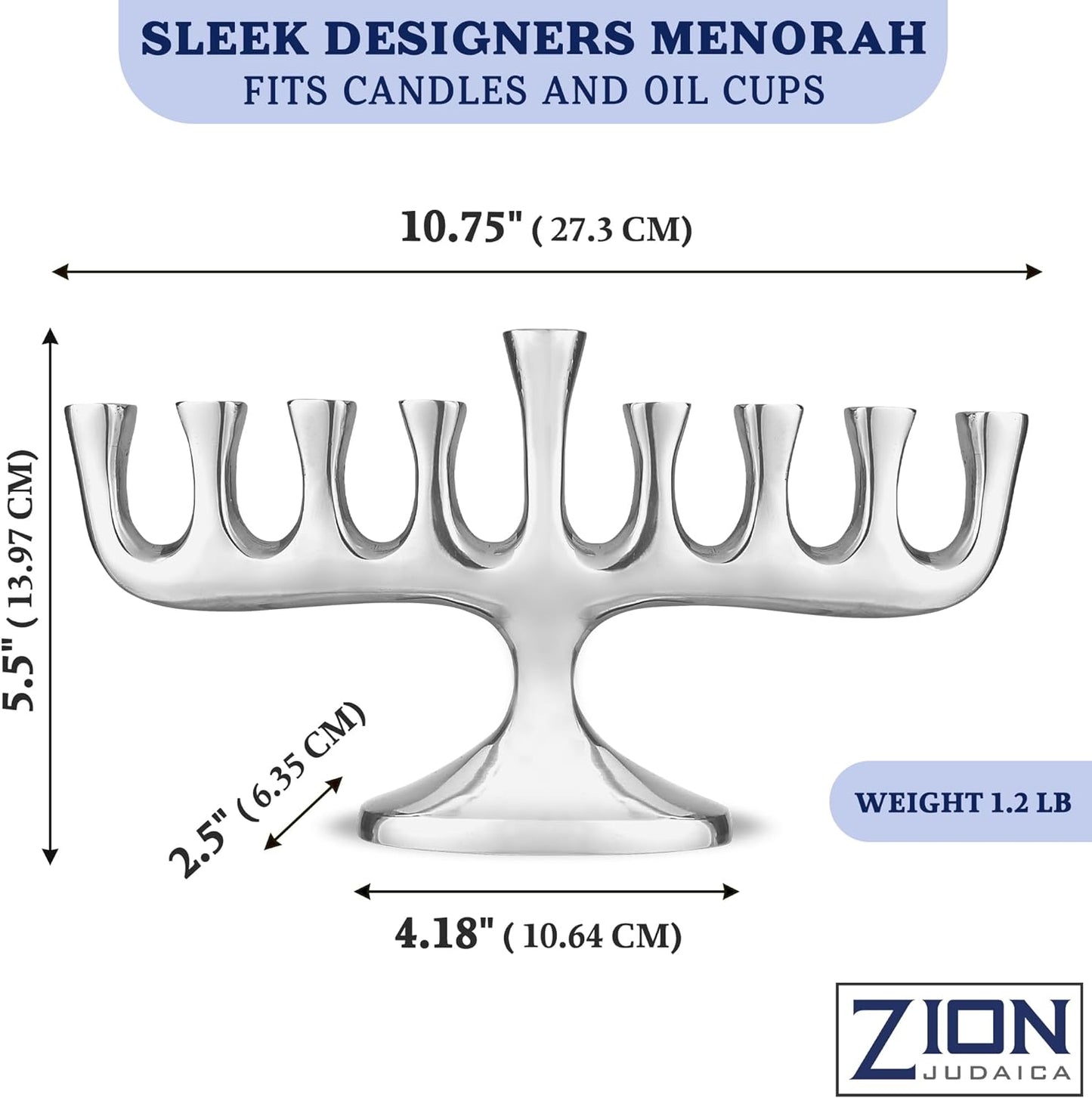 Zion Judaica Stunning Sleek Designers Menorah for Hanukkah