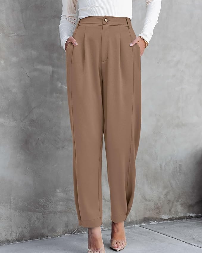 Women's 2023 Casual Button Down Pants Elastic High Waist