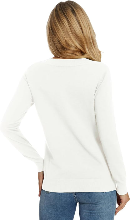 Women's Long-Sleeve Pullover Lightweight Soft V-Neck Casual Sweater