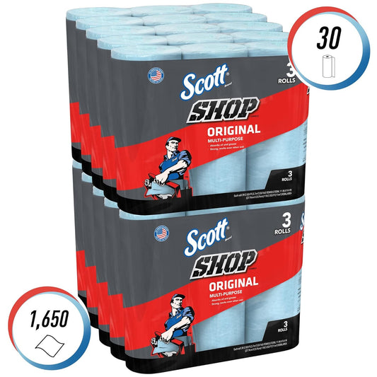 Scott Shop Towels Original (75143), Blue, 55 Towels/Standard Roll, 30 Rolls/Case (10 Bundles of 3 Rolls)