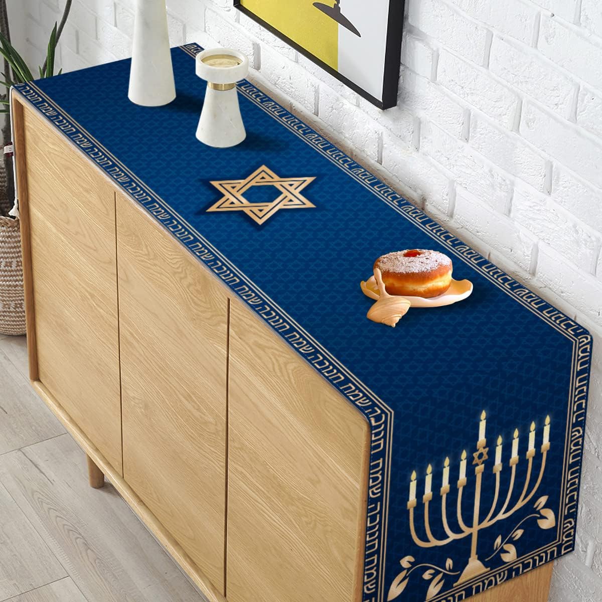 Hanukkah Table Runner Chanukah Menorah Star of David Jewish