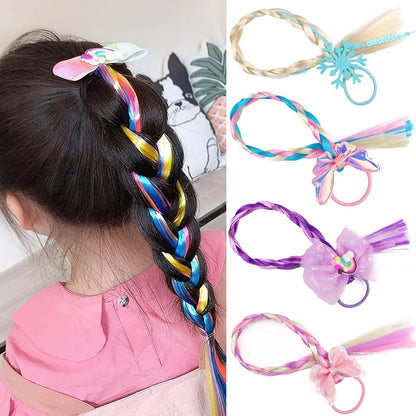 8 Pieces Colored Braids Hair Extensions with Rubber Bands Ponytails Hair Bows