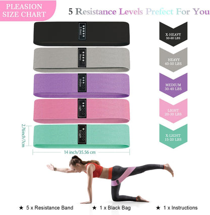 Fabric Resistance Bands for Working Out, 5 Levels Bands