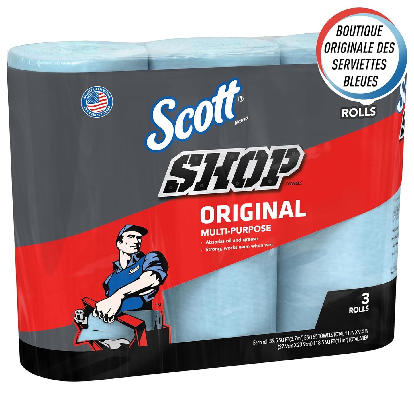 Scott Shop Towels Original (75143), Blue, 55 Towels/Standard Roll, 30 Rolls/Case (10 Bundles of 3 Rolls)