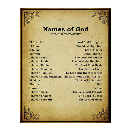 Names Of God - Christian Wall Art Decor, Inspirational Bible Verse Wall Art Print