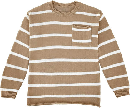 Boys Long Sleeve Sweater Knit Crewneck Striped Pullover Sweater Sweatshirts