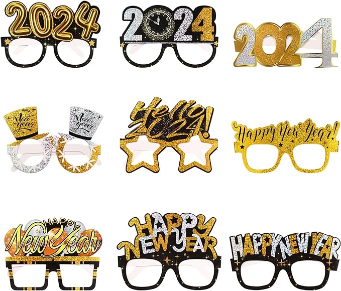 9Pcs 2024 New Years Eve Glasses Happy New Year Eyeglasses Party Glasse ...