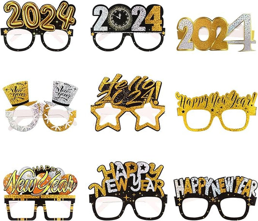 9Pcs 2024 New Years Eve Glasses Happy New Year Eyeglasses Party Glasses