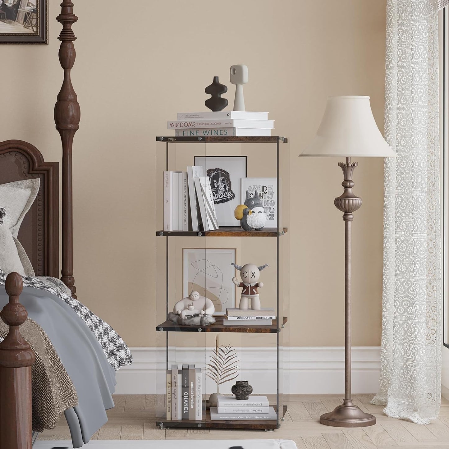 3 Tier Display Cabinet, Book Shelf with Acrylic and Wood