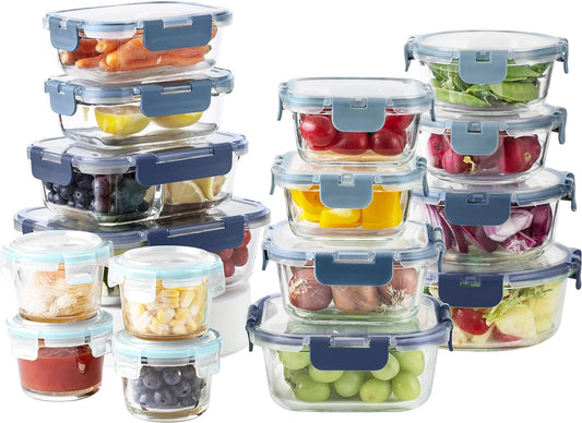 COOK WITH COLOR Premium 32-Pc. Glass Food Container Set with Dividers