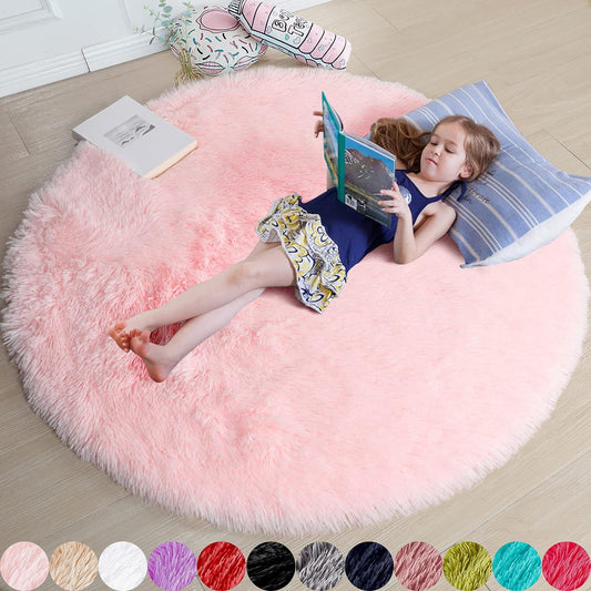 Fluffy Circle Rug 4'X4' for Kids Room