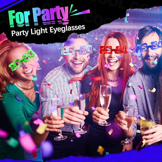 Flutesan 6 Pieces 2024 Light Up Glasses 2024 New Year Glasses LED