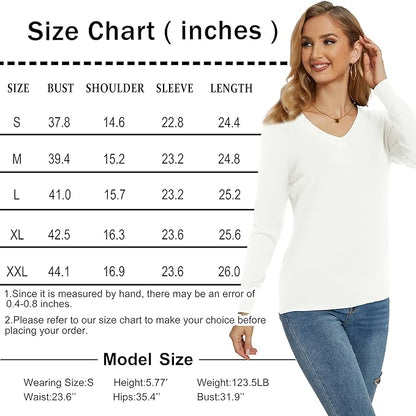 Women's Long-Sleeve Pullover Lightweight Soft V-Neck Casual Sweater