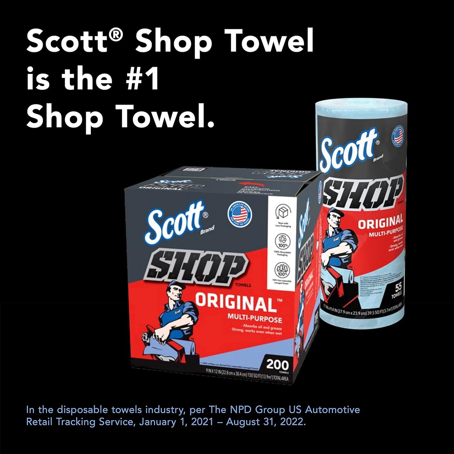 Scott Shop Towels Original (75143), Blue, 55 Towels/Standard Roll, 30 Rolls/Case (10 Bundles of 3 Rolls)