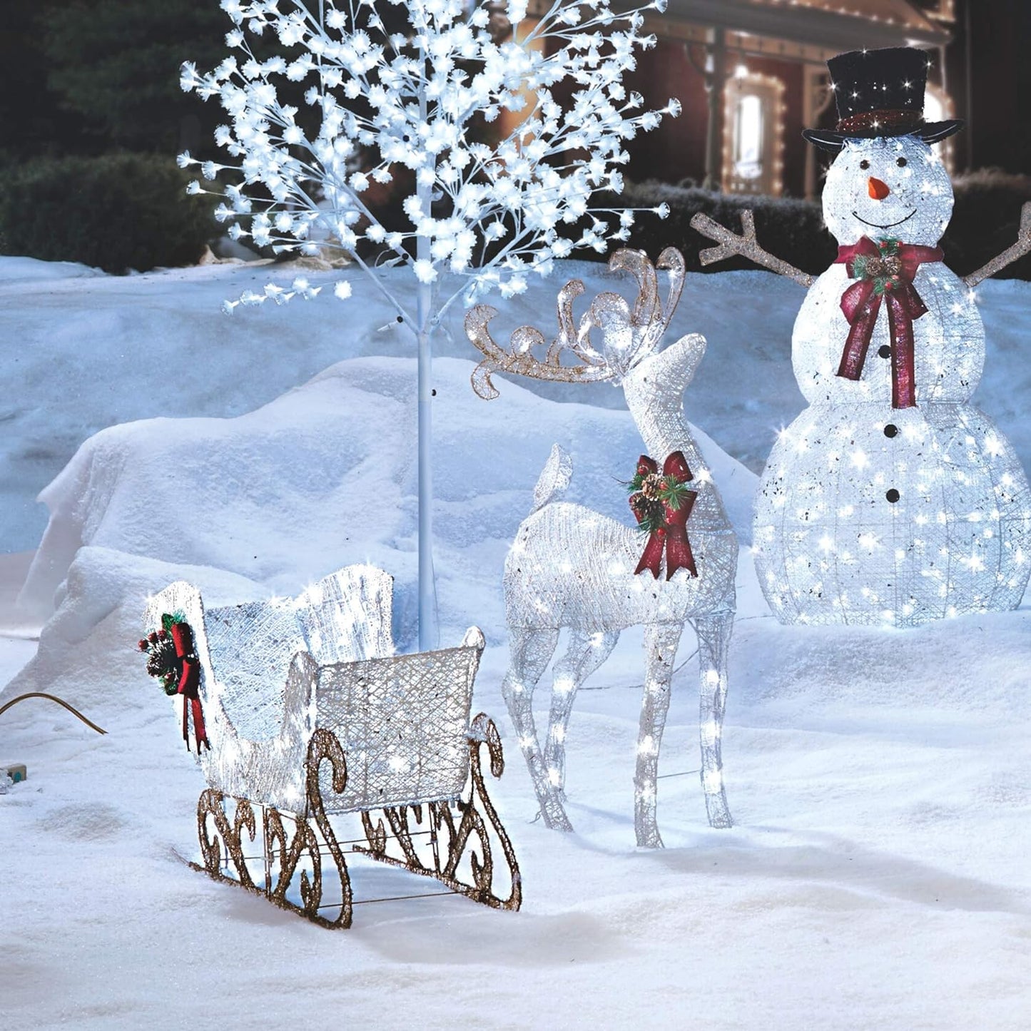 NOMA Pre-Lit LED Light Up Reindeer and Sleigh 2-Piece Set