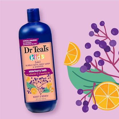 Dr Teal's Kids 3 in 1 Elderberry Bubble Bath, Body Wash & Shampoo with Vitamin C & Essential Oils 20 fl oz