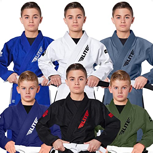 Elite Sports Kids BJJ GI, Youth IBJJF Children’s Brazilian Jiujitsu Gi kimono W/Preshrunk Fabric & Free Belt (Premium Black, C3)